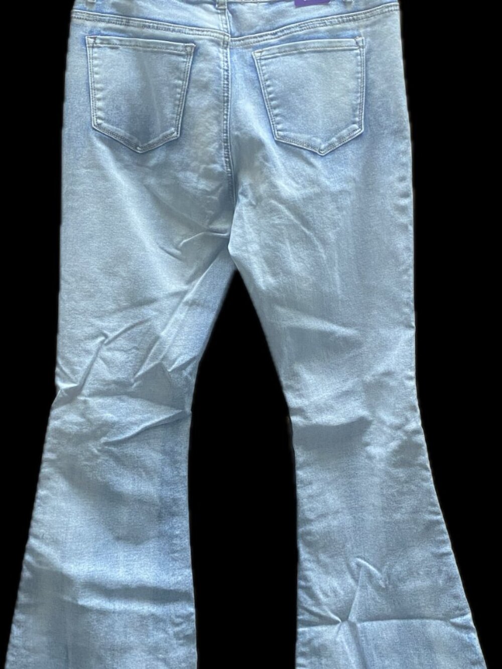 NWT Bamboo Button Fly Flare Jeans Raw Hem Medium Wash Denim Juniors Size 15 - Picture 4 of 12